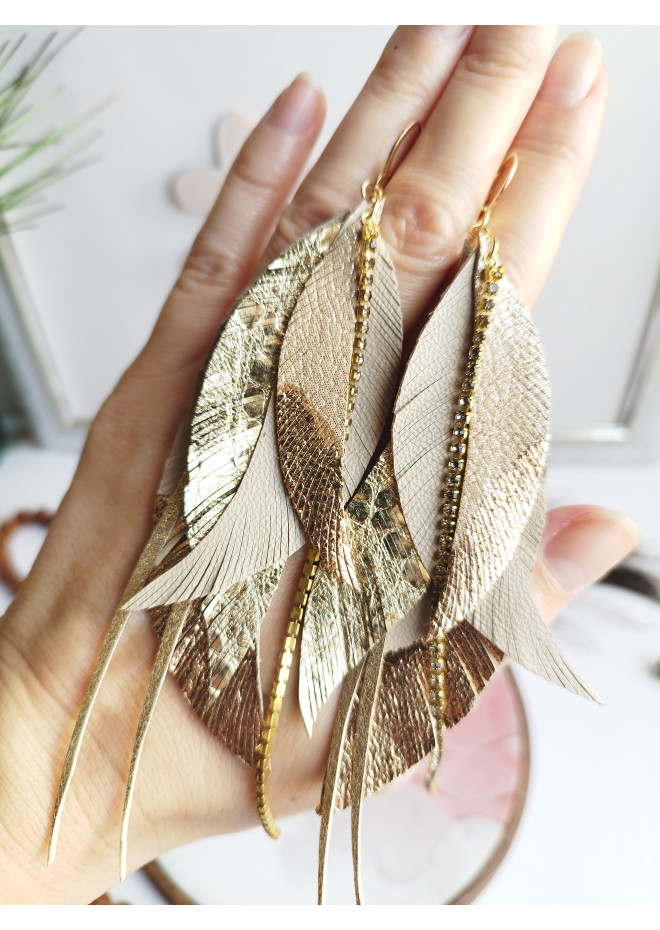 Multi layered earrings made from genuine leather