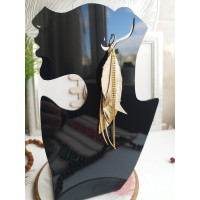 Beige gold leather feather earrings.  