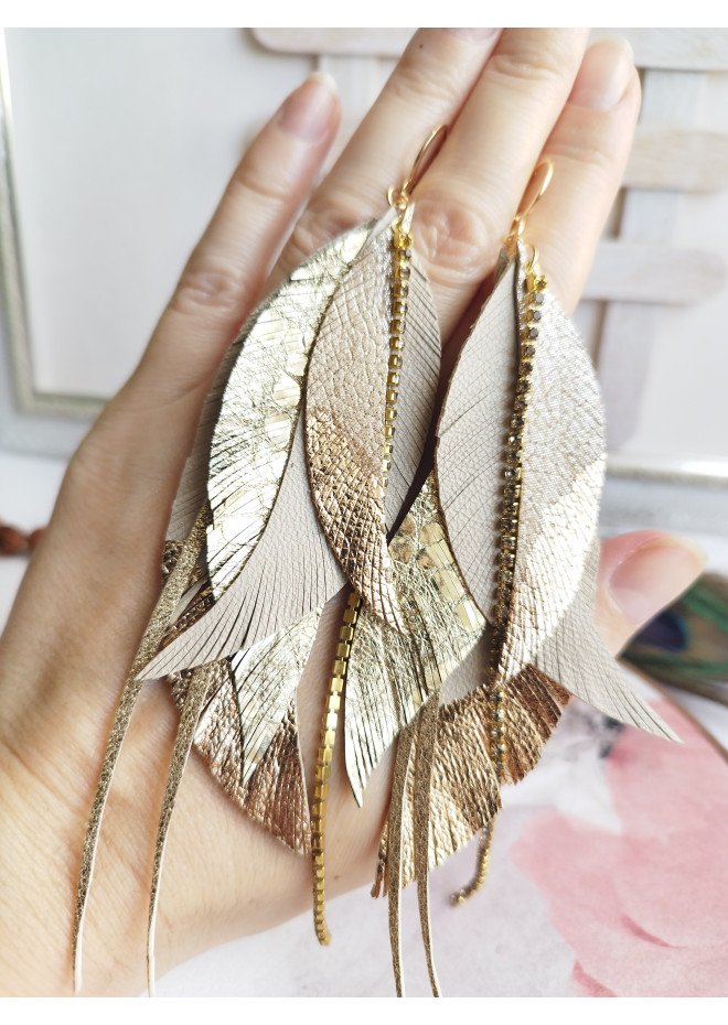 Multi layered earrings made from genuine leather