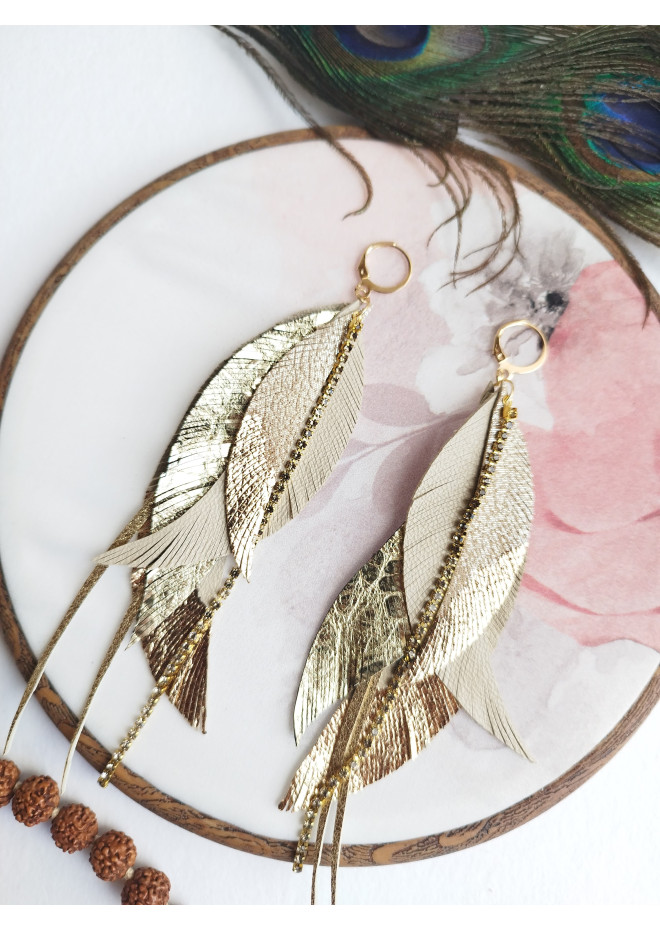 Multi layered earrings made from genuine leather