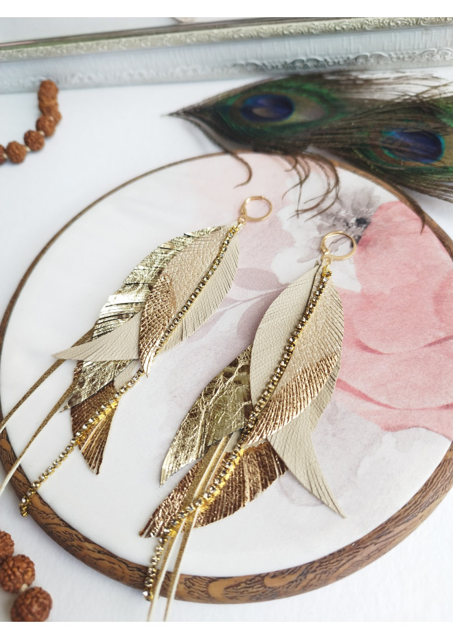 Multi layered earrings made from genuine leather