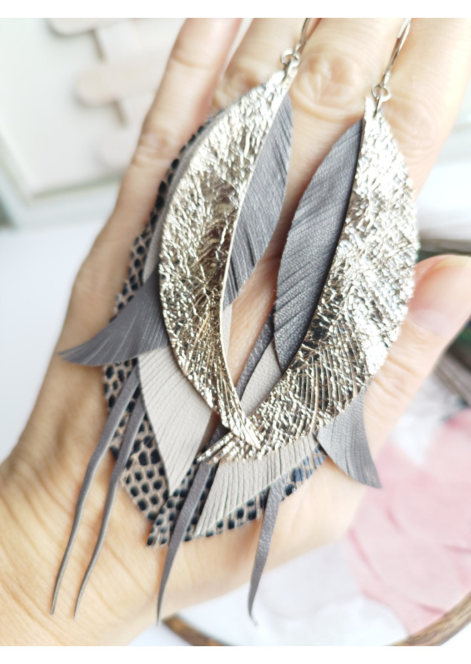 long leather feather earrings genuine leather jewelry 