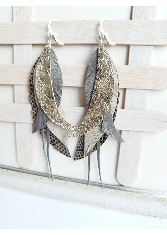 long leather feather earrings genuine leather jewelry 