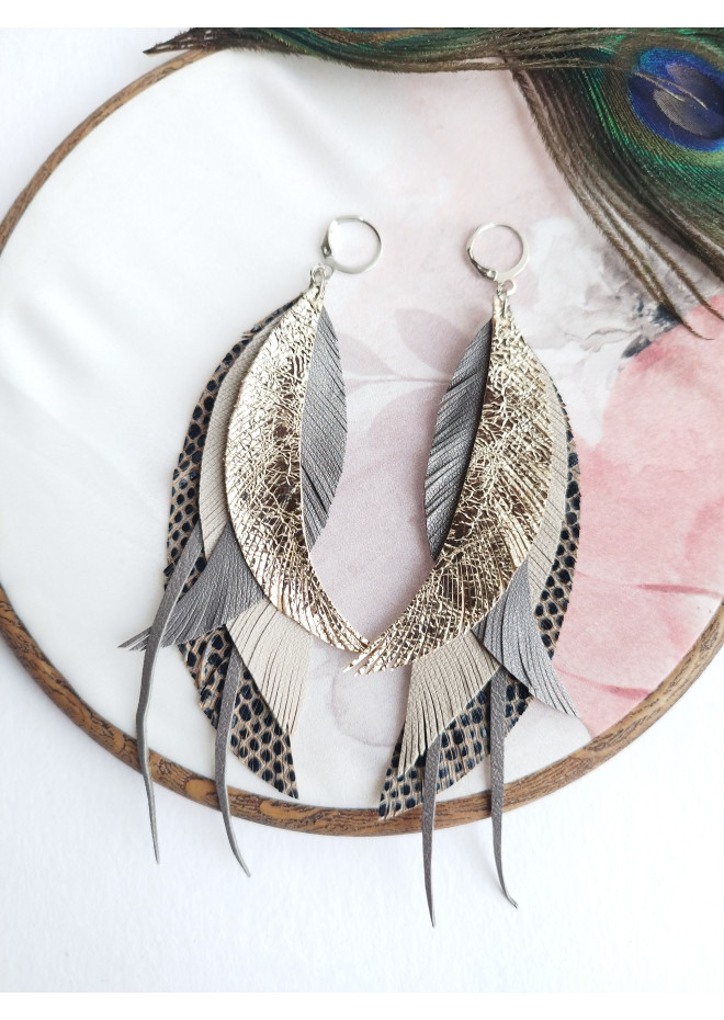 long leather feather earrings genuine leather jewelry 