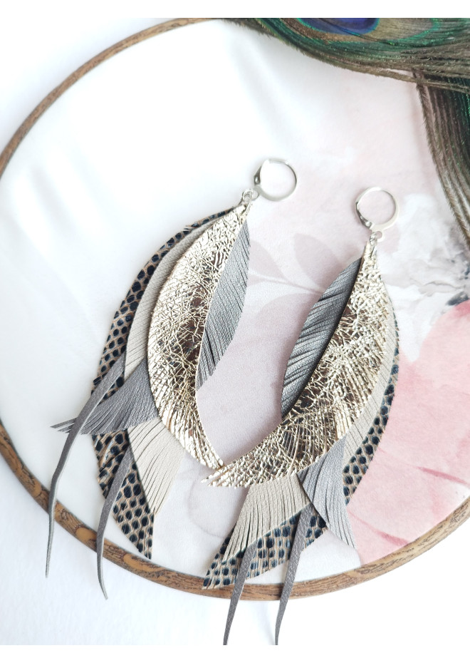 long leather feather earrings genuine leather jewelry 
