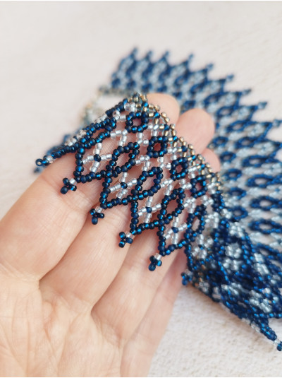 blue openwork beaded necklace, traditional Ukraine jewelry , ethnic  handmade sylanka