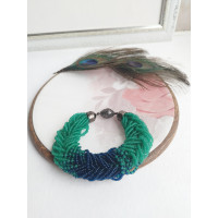 emerald blue braided beaded bracelet, chunky handmade bracelet 