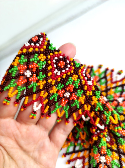 multicolor beaded collar necklace, traditional Ukrainian beaded sylyanka.
