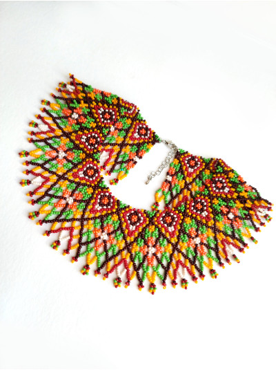multicolor beaded collar necklace, traditional Ukrainian beaded sylyanka.