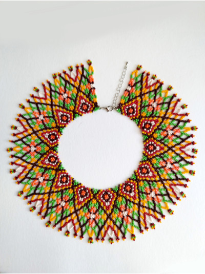 multicolor beaded collar necklace, traditional Ukrainian beaded sylyanka.