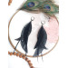 black long feathers earrings genuine leather jewelry  
