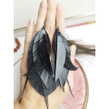 black long feathers earrings genuine leather jewelry  