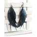 black long feathers earrings genuine leather jewelry  