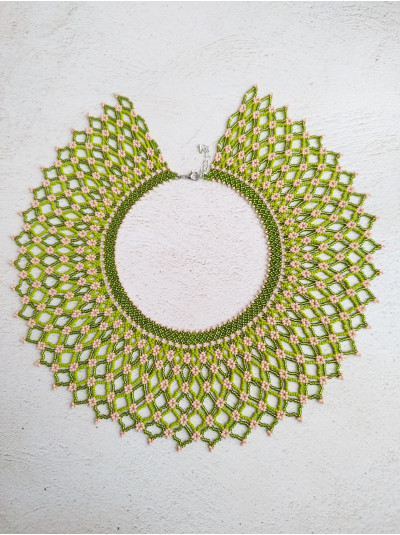 Lime Green collar beaded necklace, traditional Ukrainian beaded sylyanka