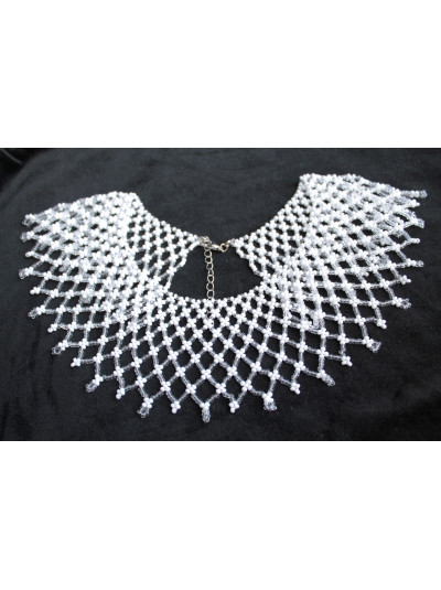 White Lace collar beaded necklace, traditional Ukrainian beaded sylyanka