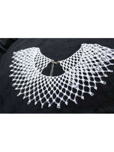 White Lace collar beaded necklace, traditional Ukrainian beaded sylyanka