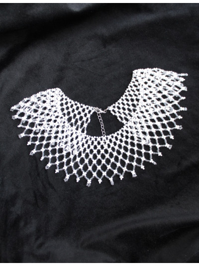 White Lace collar beaded necklace, traditional Ukrainian beaded sylyanka