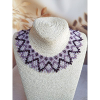 lilac purple openwork beaded collar necklace, traditional Ukrainian beaded sylyanka.