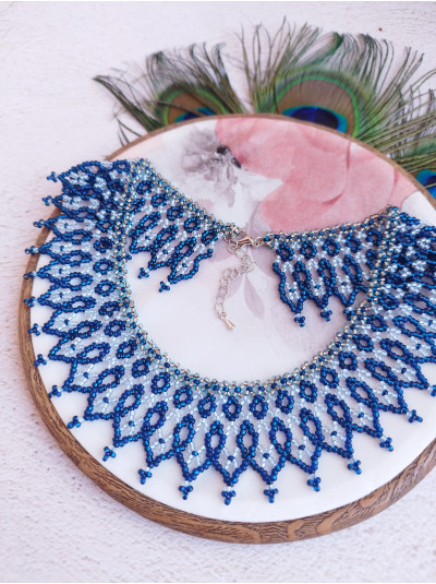 blue openwork beaded necklace, traditional Ukraine jewelry , ethnic  handmade sylanka