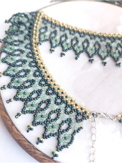green openwork beaded necklace, traditional Ukraine jewelry , ethnic  handmade sylanka