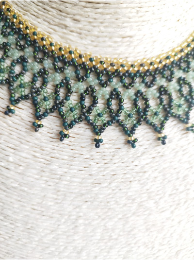 green openwork beaded necklace, traditional Ukraine jewelry , ethnic  handmade sylanka