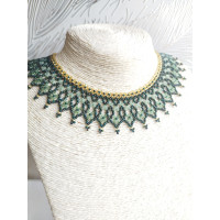 green openwork beaded necklace, traditional Ukraine jewelry , ethnic  handmade sylanka