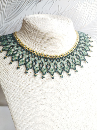 green openwork beaded necklace, traditional Ukraine jewelry , ethnic  handmade sylanka