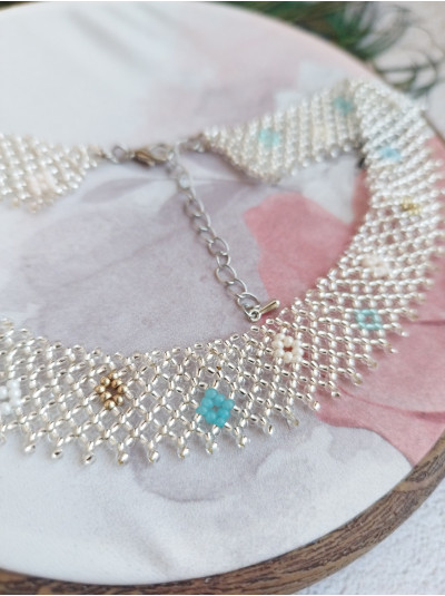 silver choker necklace, traditional Ukrainian beaded sylyanka.