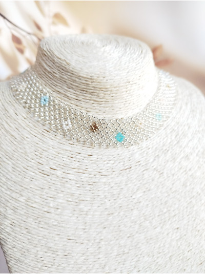 silver choker necklace, traditional Ukrainian beaded sylyanka.