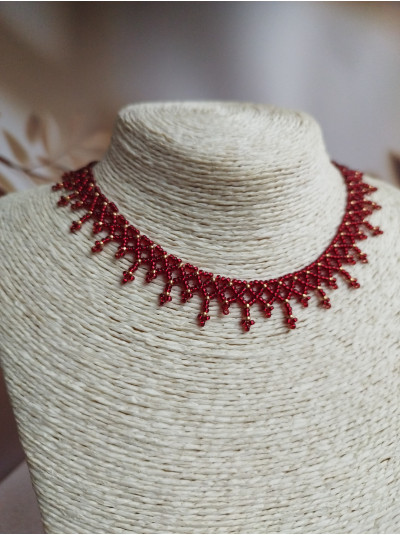 red choker necklace, traditional Ukrainian beaded sylyanka.