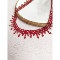 red choker necklace, traditional Ukrainian beaded sylyanka.