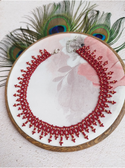 red choker necklace, traditional Ukrainian beaded sylyanka.