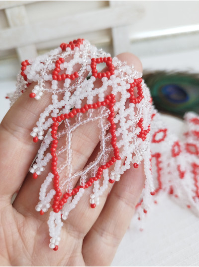 white red  openwork beaded necklace, traditional Ukraine jewelry , ethnic  handmade sylanka