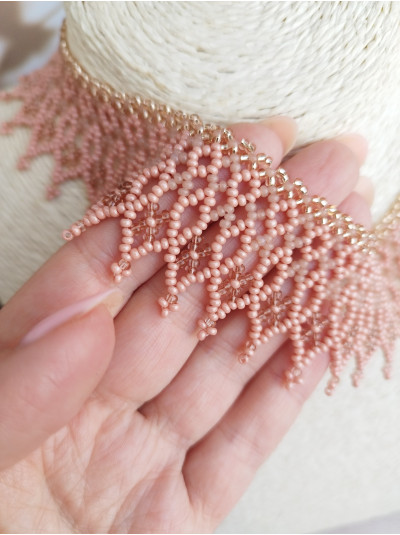 Peach openwork beaded necklace, traditional Ukraine jewelry , ethnic  handmade sylanka
