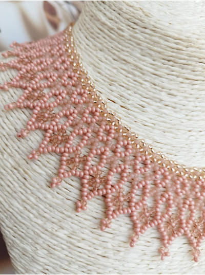 Peach openwork beaded necklace, traditional Ukraine jewelry , ethnic  handmade sylanka