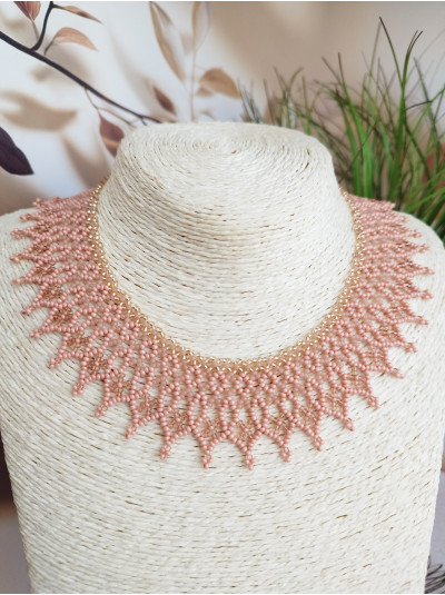 Peach openwork beaded necklace, traditional Ukraine jewelry , ethnic  handmade sylanka