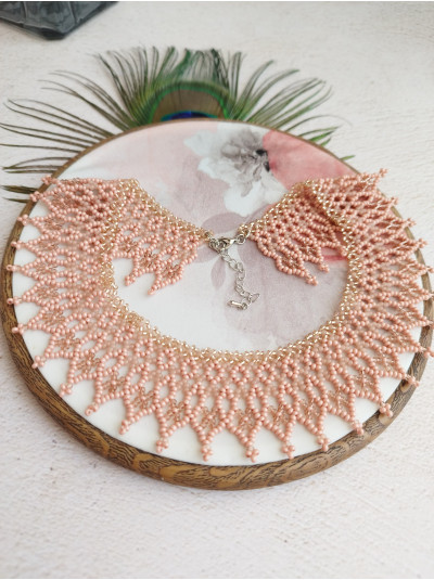 Peach openwork beaded necklace, traditional Ukraine jewelry , ethnic  handmade sylanka
