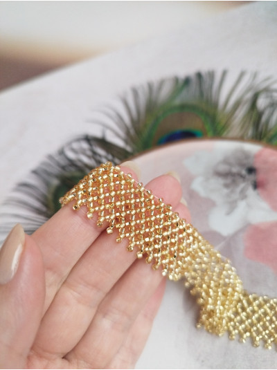 gold choker necklace, traditional Ukrainian beaded sylyanka.