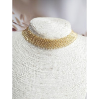 gold choker necklace, traditional Ukrainian beaded sylyanka.