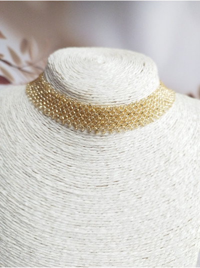 gold choker necklace, traditional Ukrainian beaded sylyanka.