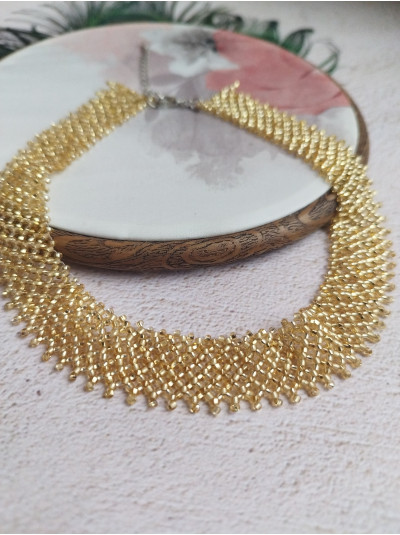gold choker necklace, traditional Ukrainian beaded sylyanka.
