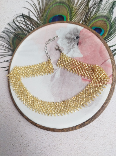 gold choker necklace, traditional Ukrainian beaded sylyanka.