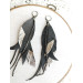 black silver genuine leather feather earrings foil decor on long leafs 