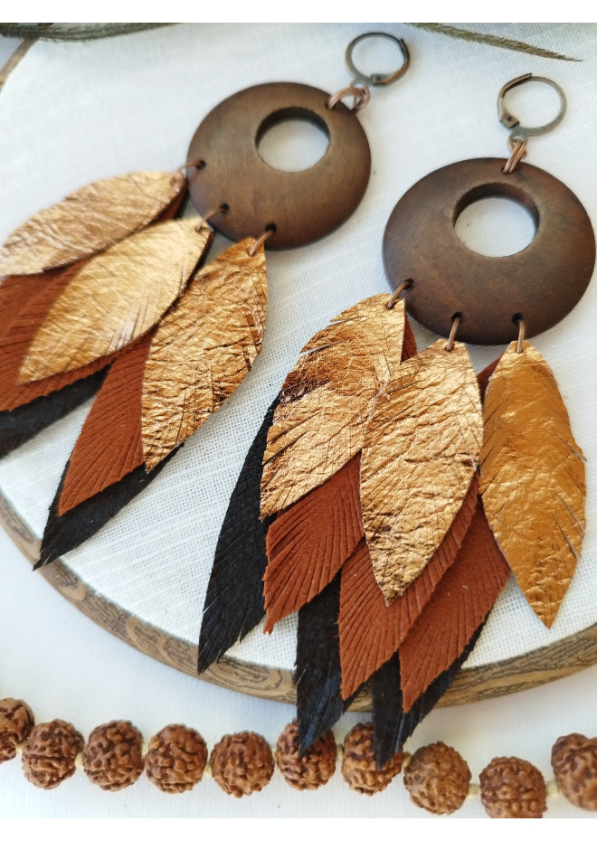 handmade feathers leather earrings large handmade jewelry