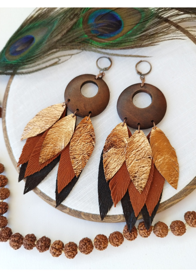 handmade feathers leather earrings large handmade jewelry