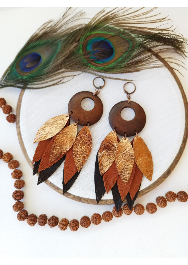 handmade feathers leather earrings large handmade jewelry