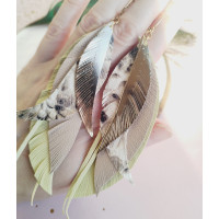 Gold and yellow leather feathers earrings.