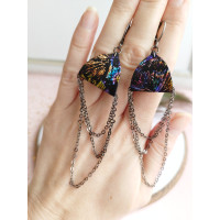 Black drop chain leather earrings genuine leather jewelry 