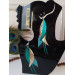 Green emerald gold long genuine leather feather earrings large turquoise bohemian jewelry 