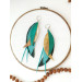 Green emerald gold long genuine leather feather earrings large turquoise bohemian jewelry 